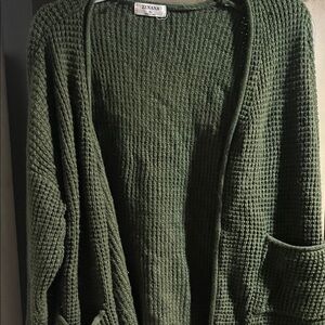 Zenana Outfitters Olive Waffle Knit Cardigan